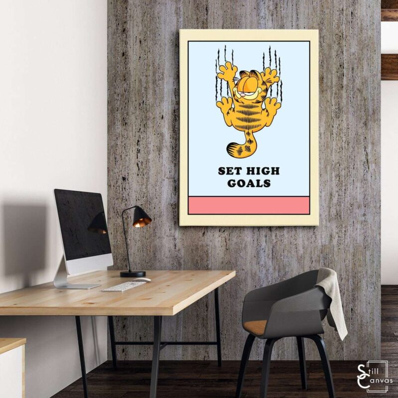 Garfield Canvas Art - "Set High Goals" Kids Cartoon Educational Cat Comic Framed Canvas Wall Art Poster Print