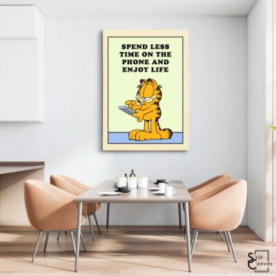 Garfield Canvas Art Spend Less Time Kids Cartoon Educational Cat Comic Framed Canvas Wall Art Poster Print 3