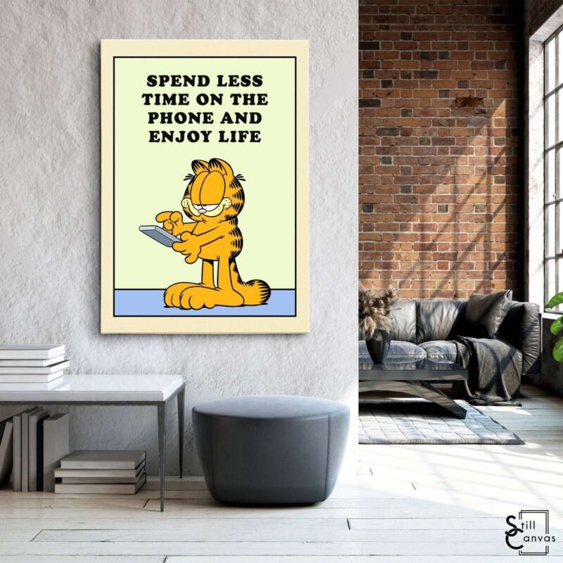 Garfield Canvas Art - "Spend Less Time" Kids Cartoon Educational Cat Comic Framed Canvas Wall Art Poster Print