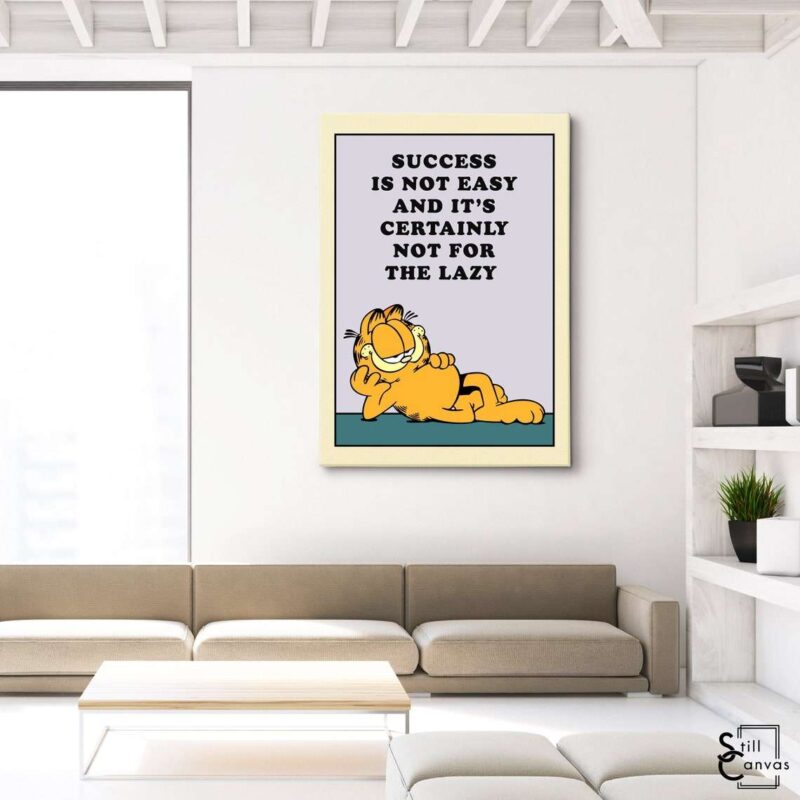 Garfield Canvas Art - "Success Is Not Easy" Kids Cartoon Educational Cat Comic Framed Canvas Wall Art Poster Print