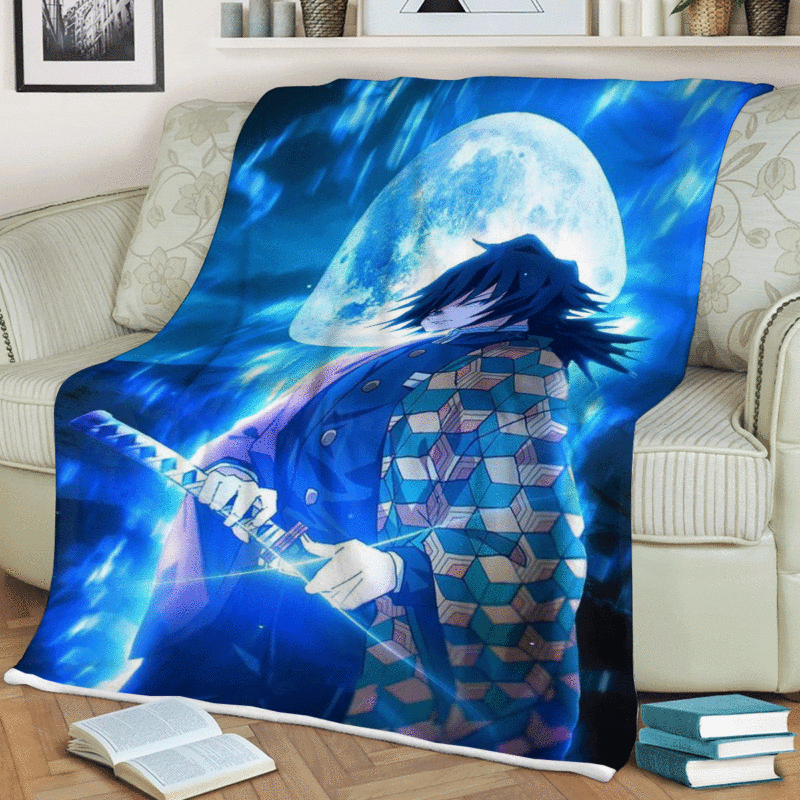 Giyu Tomioka Dark Night Neon Wiki Kimetsu No Yaiba Anime Gift Lover Comfy Sofa Throw Blanket Gift 1