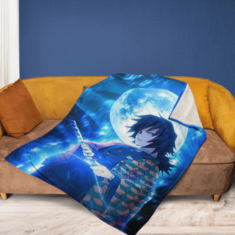 Giyu Tomioka Dark Night Neon Wiki Kimetsu No Yaiba Anime Gift Lover Comfy Sofa Throw Blanket Gift 2