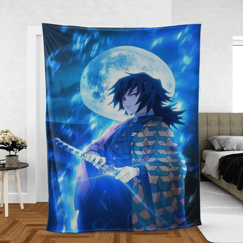 Giyu Tomioka Dark Night Neon Wiki Kimetsu No Yaiba Anime Gift Lover Comfy Sofa Throw Blanket Gift