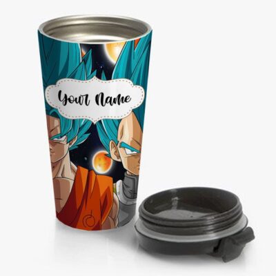 Goku Vegeta Super Saiyan Blue Dragon Ball Super Travel Mug Custom Personalized Name Stainless Steel Bottle