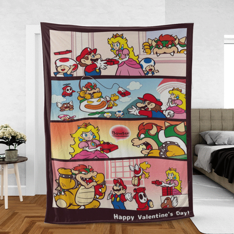 Happy Valentine's Day Super Mario Lucky Game Ver2 Gift Lover Comfy Sofa Throw Blanket Gift