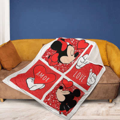 Happy Valentines Day Sweet Love Of Mickey Couple Cartoon Disney Gift Lover Comfy Sofa Throw Blanket Gift 1