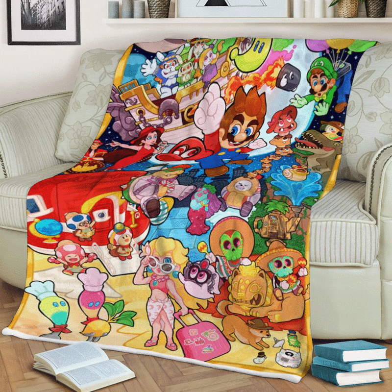 Hello Summer Super Mario Lucky Game Ver3 Gift Lover Comfy Sofa Throw Blanket Gift 1