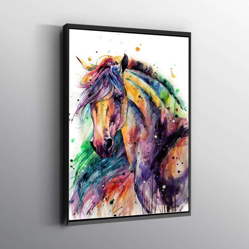 Horse Watercolor Painting Colorful Rainbow Wall Art Canvas