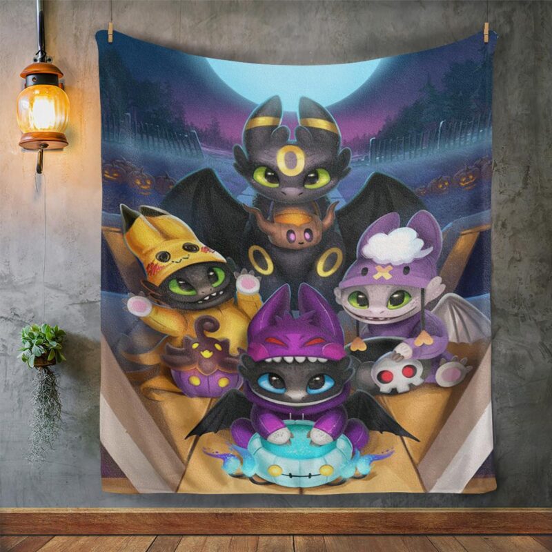 Toothless And Friends How To Halloween Your Dragon Comfy Sofa Throw Blanket Gift