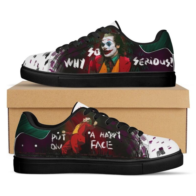 Joker Put On a Happy Face Black Low Top Leather Skate Shoes