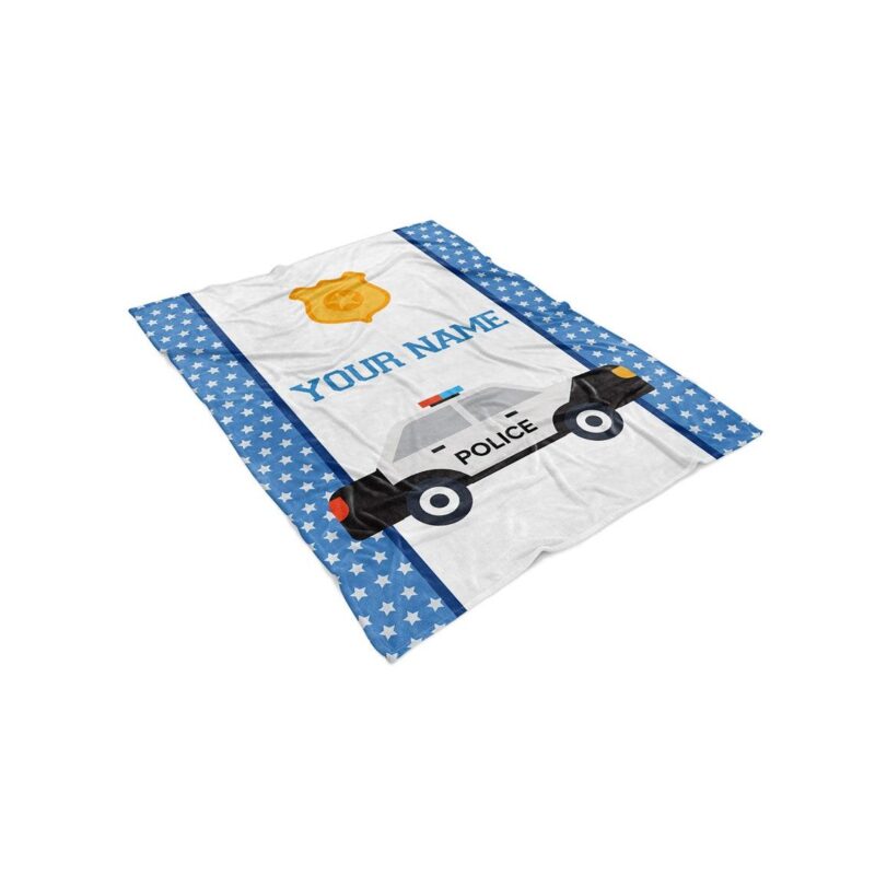 Kids Police Car Personalized Custom Fleece and Sherpa Blankets with Your Childs Name 1