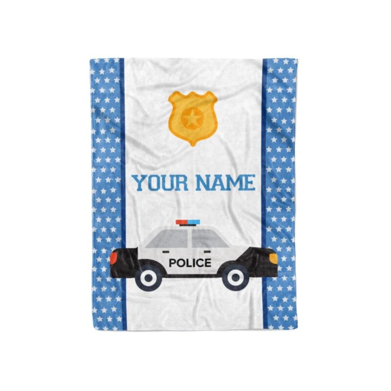 Kids Police Car Personalized Custom Fleece and Sherpa Blankets with Your Childs Name 2