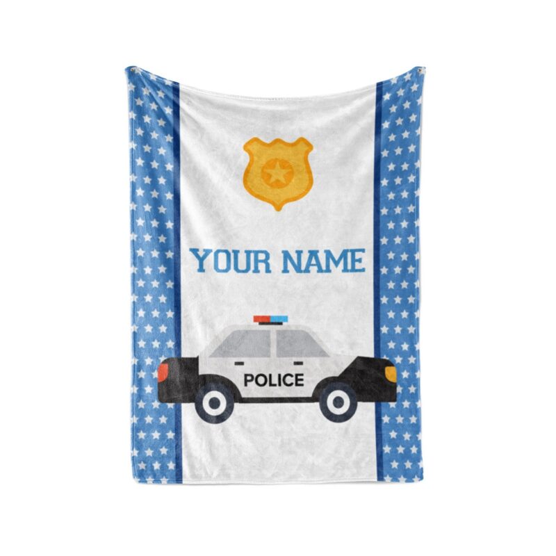 Kids Police Car - Personalized Custom Fleece and Sherpa Blankets with Your Child's Name