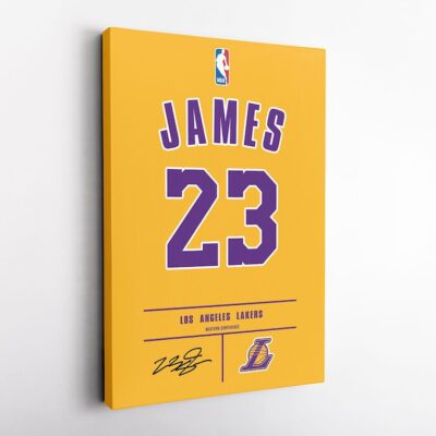 LeBron James Jersey Canvas Print Wall Art, Los Angeles Lakers, NBA Poster