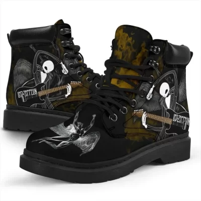 Led Zeppelin Boots Mixed Jack Skellington Rock Band, Working Boots Leather Boots Timber Motorcycle Boots