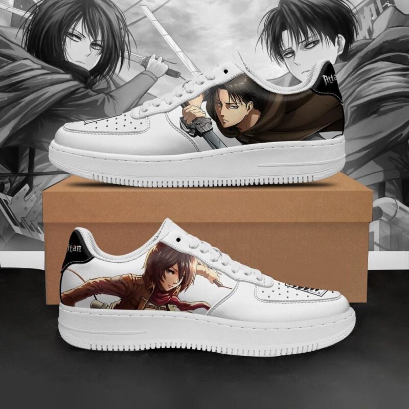 Levi and Mikasa Ackerman Shoes AOT Custom Anime Air Force 1 Sneakers