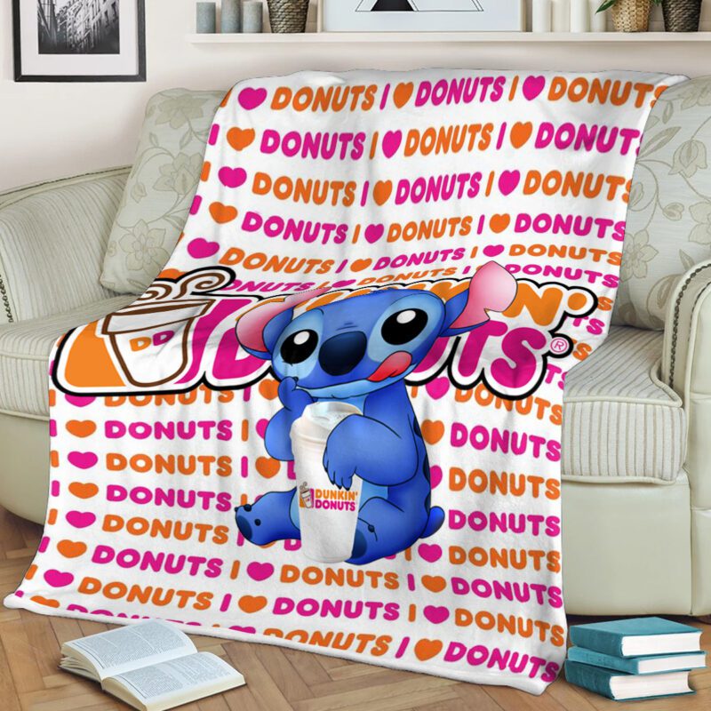 Stitch Dunkin' Donuts I Love Donuts Comfy Sofa Throw Blanket Gift