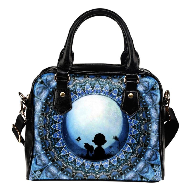 Mandala Snoopy Under Moon Lady Leather Shoulder Hand Bag SB0053