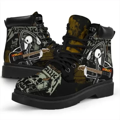Metallica Boots Mixed Jack Skellington Rock Band Fan Gift, Working Boots Leather Boots Timber Motorcycle Boots
