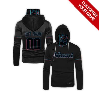 Miami Marlins Mlb Baseball Team Logo Black Jersey Style Custom Number Name For Marlins Fans Gaiter Hoodie GH0752