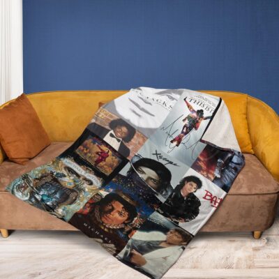 Michael Jackson Fan Gift, Michael Jackson King of Pop Signature Gift, Michael Jackson Albums Covers Comfy Sofa Throw Blanket Gift 2 Michael Jackson Albums Covers Comfy Sofa Throw Blanket Gift