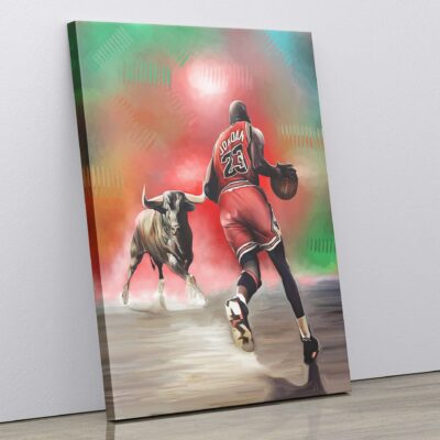 Michael Jordan Vs Bull Canvas Print Jordan Poster Basketball Gifts Chicago Bulls Legend Sports Art Basketball Wall Art Home Decor