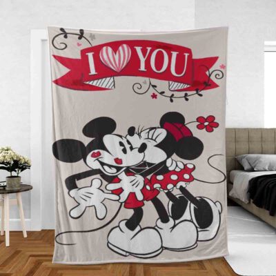 Mickey and Minnie Mouse Fan Gift, Valentine's Day Mickey and Minnie Gift, I Love You Comfy Sofa Throw Blanket Gift 1 Valentine's Day Mickey and Minnie Gift