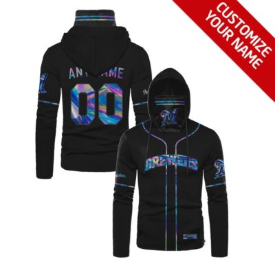 Milwaukee Brewers #00 3D Personalized Black Jersey Style Custom Number Name For Brewers Fans Gaiter Hoodie GH0235