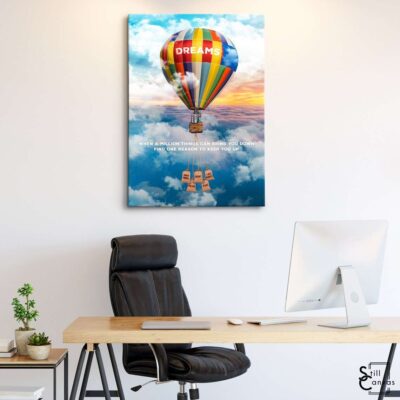 Motivational Canvas Art Dreams Hot Air Balloon Sky Quote Inspirational Wall Art Framed Canvas Poster Print 3