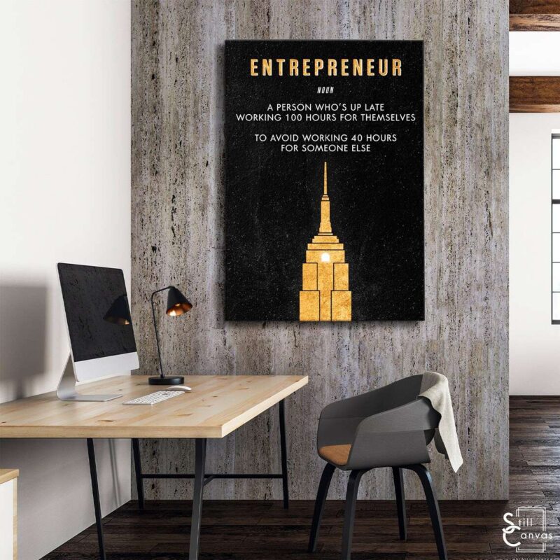 Motivational Canvas Art - Entrepreneur Empire State Gold Quote Inspirational Wall Art Framed Canvas Poster Print