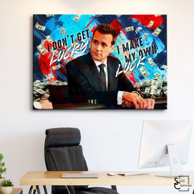 Motivational Canvas Art - Harvey Specter Suits "I Don't Get Lucky" Quote Inspirational Wall Art Framed Canvas Poster Print