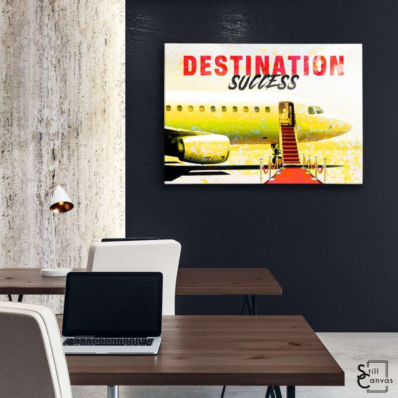 Motivational Canvas Art - Jet "Destination Success" Quote Inspirational Framed Canvas Wall Art Poster Print