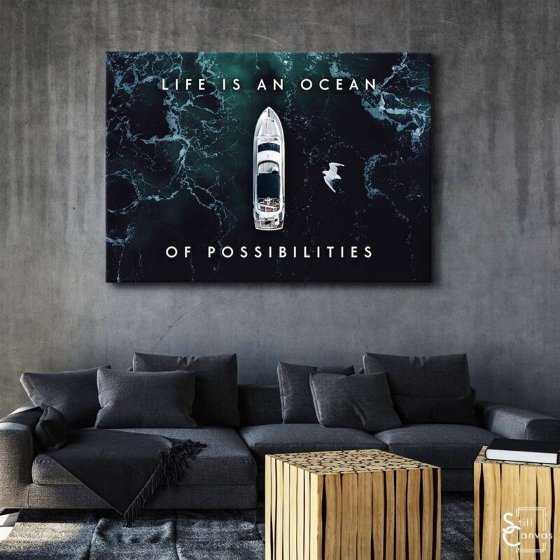 Motivational Canvas Art - "Life Is An Ocean Of Possibilities" Quote Inspirational Framed Canvas Wall Art Poster Print