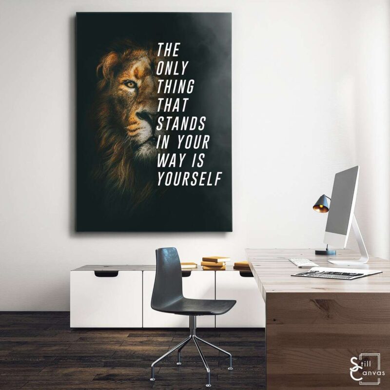 Motivational Canvas Art - Lion "The Only Thing" Orange Quote Inspirational Wall Art Framed Canvas Poster Print