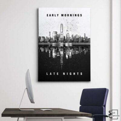 Motivational Canvas Art New York City Early MorningsLate Nights Inspirational Wall Art Framed Canvas Poster Print 3