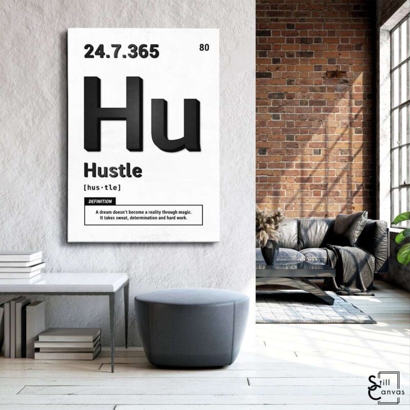 Motivational Canvas Art - Periodic Hustle Black/White Quote Inspirational Wall Art Framed Canvas Poster Print