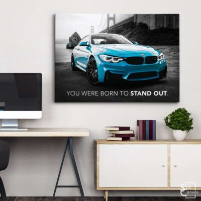 Motivational Canvas Art Stand Out Blue Bmw M4 Car Quote Inspirational Framed Canvas Wall Art Poster Print 3