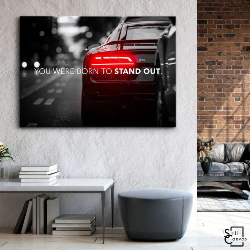 Motivational Canvas Art - "Stand Out" Supercar Audi R8 Quote Inspirational Framed Canvas Wall Art Poster Print