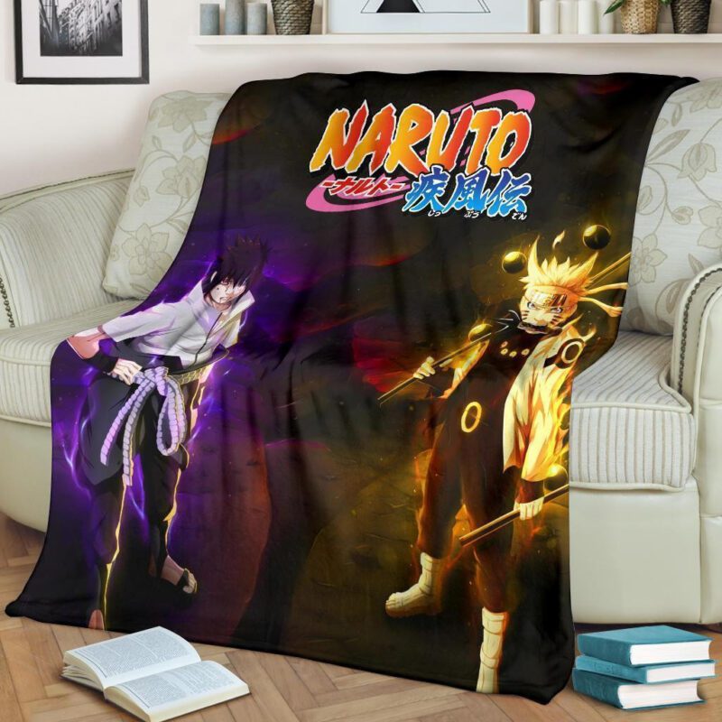 Naruto vs Sasuke Fleece Blanket Custom Anime Home Decoration