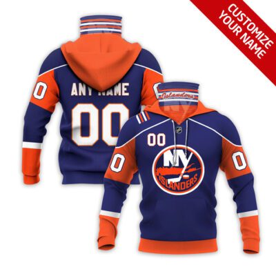 New York Islanders Nhl Ice Hockey Team Logo Blue Orange Jersey Style Custom Number Name For Islanders Fans Gaiter Hoodie GH0301