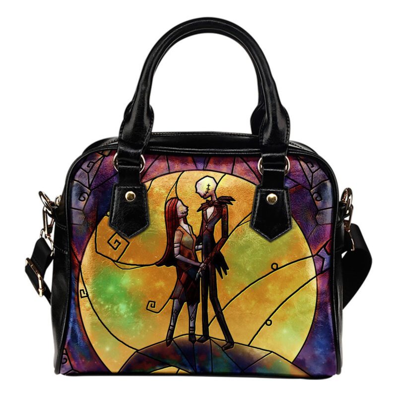 Nightmare Before Christmas Jack And Sally Stained Glass Lady Leather Shoulder Hand Bag SB0056