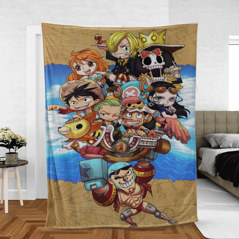 One Piece Anime All Characters Chibi Ver1 Gift For Fan Comfy Sofa Throw Blanket Gift