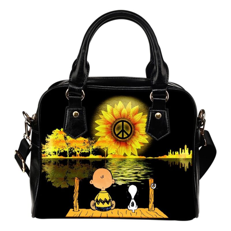 Peaceful Snoopy Guitar Sunflower Lady Leather Shoulder Hand Bag SB0142