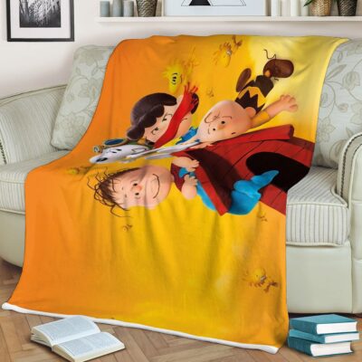 Peanuts All Characters Gift For Fan, Snoopy Charlie Brown Woodstock Pig Pen 2 Comfy Sofa Throw Blanket Gift