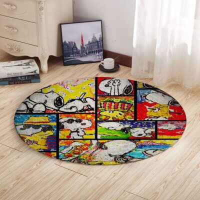 Peanuts Snoopy Colorful Christmas Gift Round Rug Living Room And Bed Room Rug Gift Us Decor