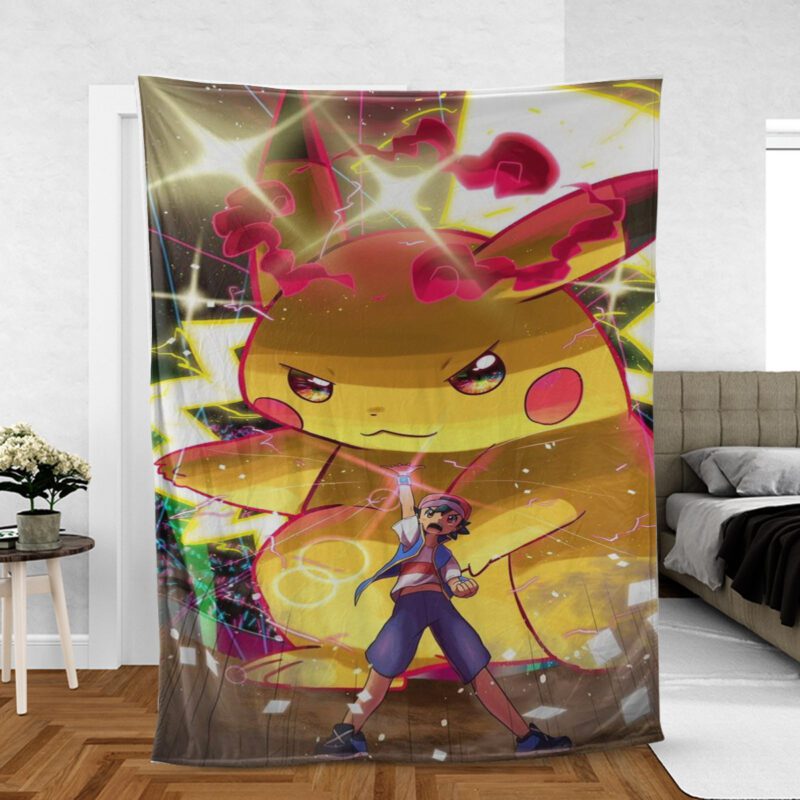 Pikachu Satoshi Pokemon Gift For Fan Comfy Sofa Throw Blanket Gift