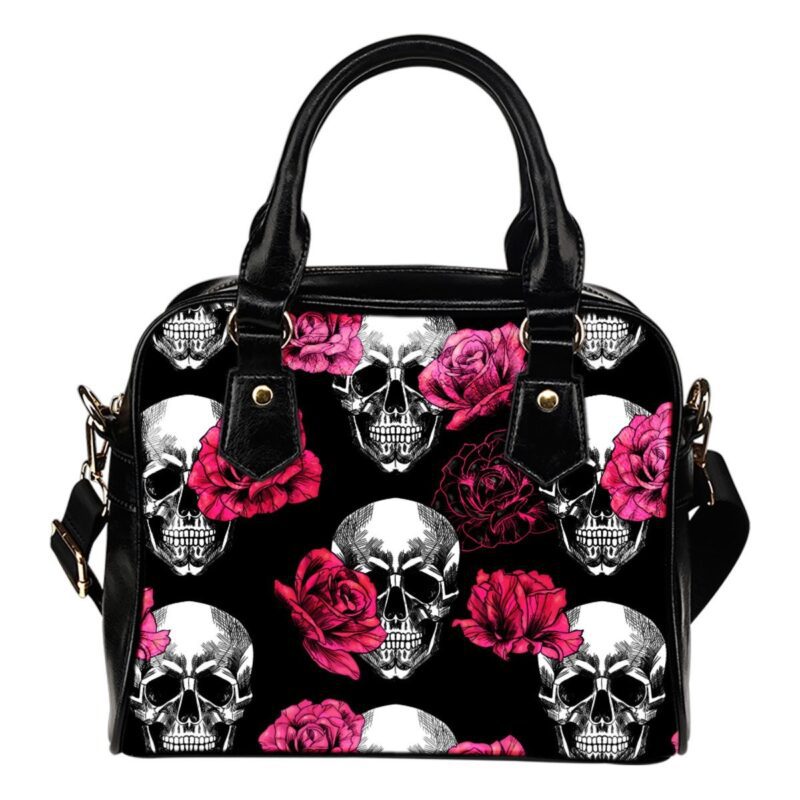 Pink Floral Skull Lady Leather Shoulder Hand Bag SB0068