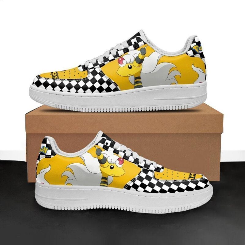 Poke Ampharos Sneakers Checkerboard Custom Pokemon Shoes Air Force 1 Sneakers