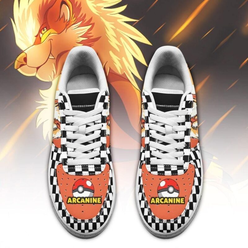 Poke Arcanine Sneakers Checkerboard Custom Pokemon Shoes Air Force 1 Sneakers 1