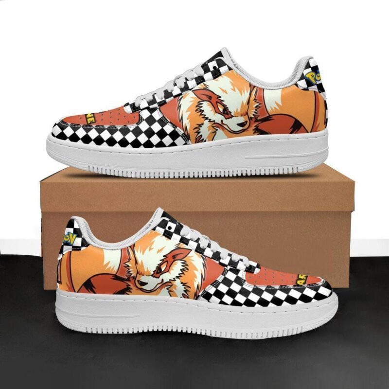 Poke Arcanine Sneakers Checkerboard Custom Pokemon Shoes Air Force 1 Sneakers